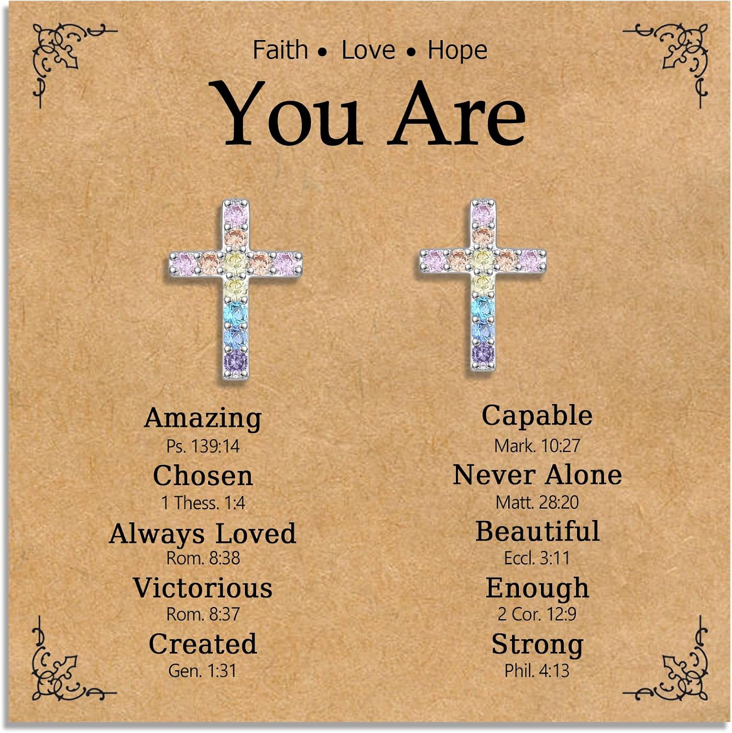 EPIRORA Cross Stud Earrings for Girls, White Gold Plated Hypoallergenic Colorful CZ Tiny Earrings Jewelry, Christian Religious Gifts for Communion, Confirmation, Baptism, Christmas, Birthday