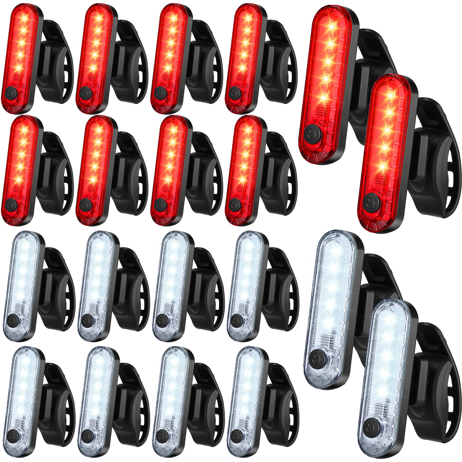 Jerify Lot de 20 feux arrière LED rechargeables par USB pour vélo - Étanche - 4 options de mode d'éclairage - Pour feux arrière de nuit, kayak de nuit, bateau