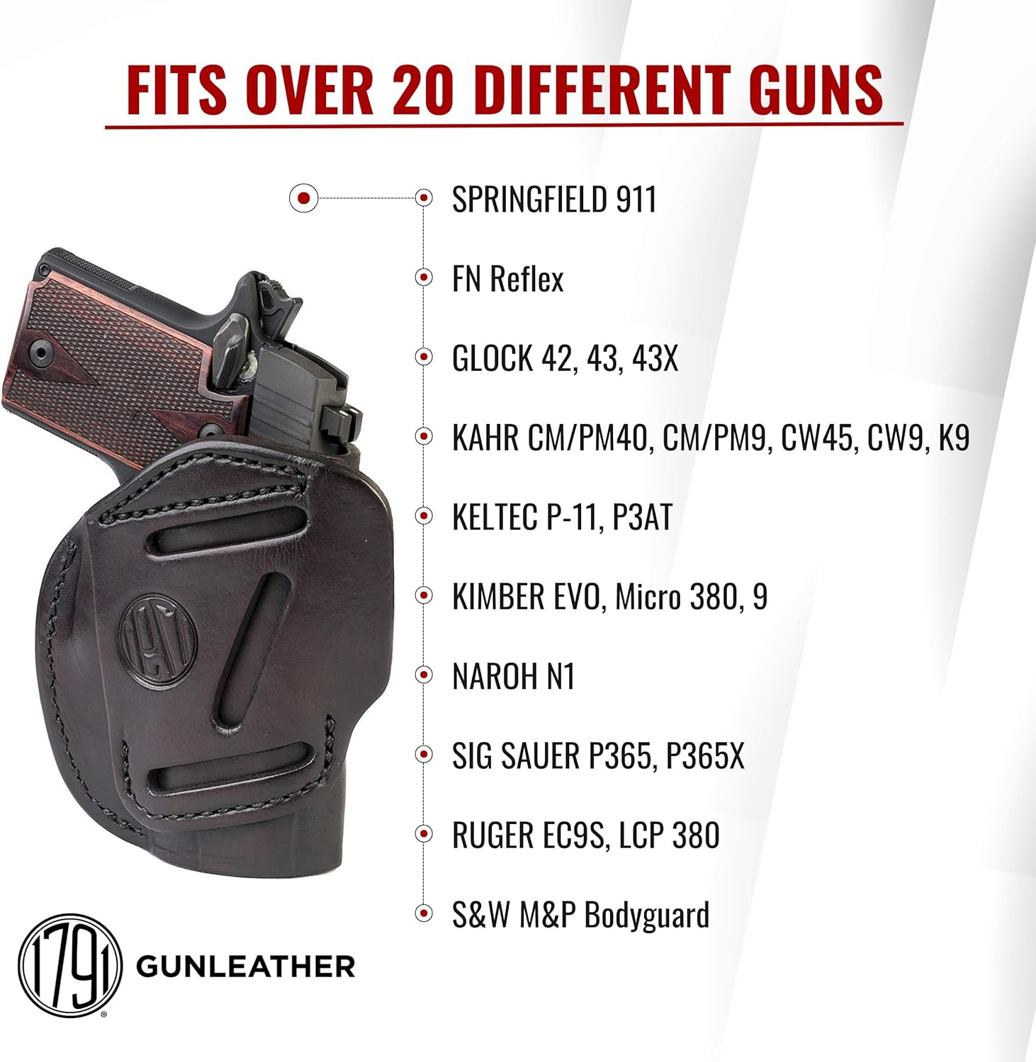 1791 Gunleather 4-Way Holster - OWB and IWB CCW - Right Handed Leather Gun Holster - Fits Sig Sauer P365, P238 and Ruger LCP 380