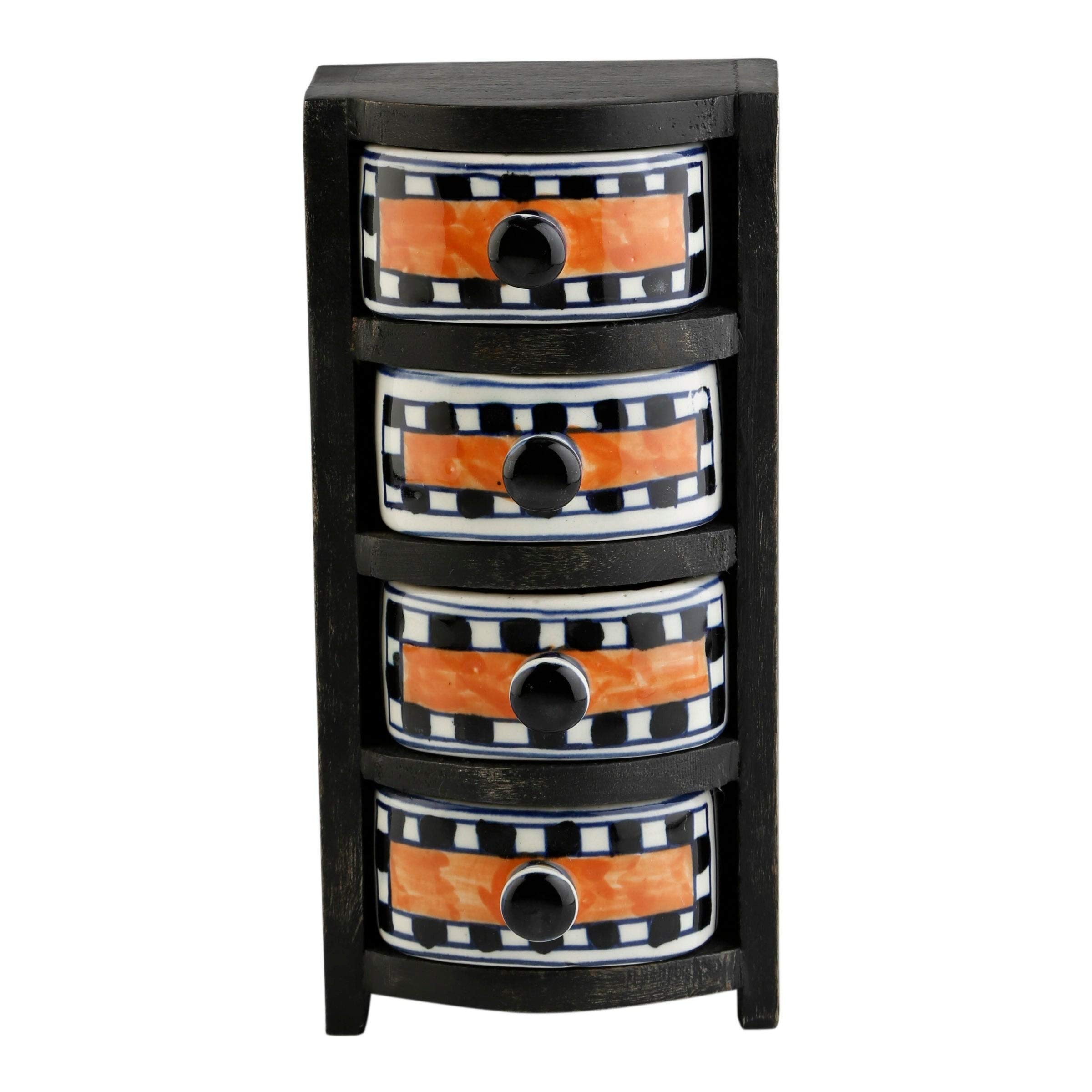 Curios 4 Drawer Black Wood Apothecary Chest