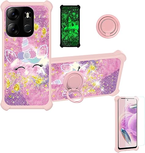 Miniatura 168 de Cricket Debut S2 - Funda compatible con AT&T Calypso 4 U380AC U380AA con protector de pantalla de vidrio templado, soporte de anillo, purpurina