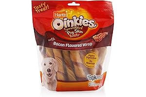 Hartz Oinkies Natural Smoked Pig Skin Twist Bacon Wrapped Dog Treat Chews...