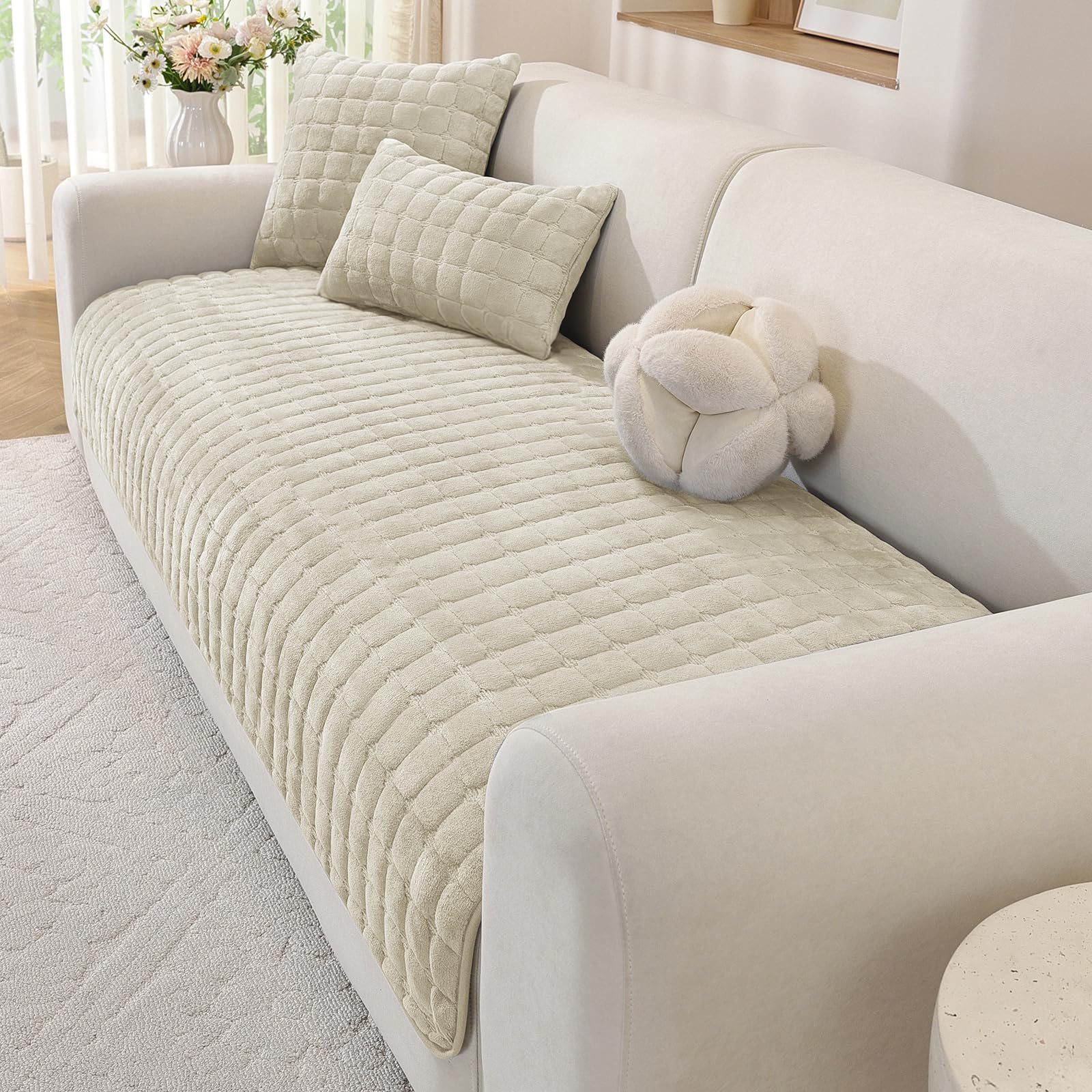 MAXIJIN Pet Couch Cover Washable, Thick Sofa Cover (Beige, 90×180cm)