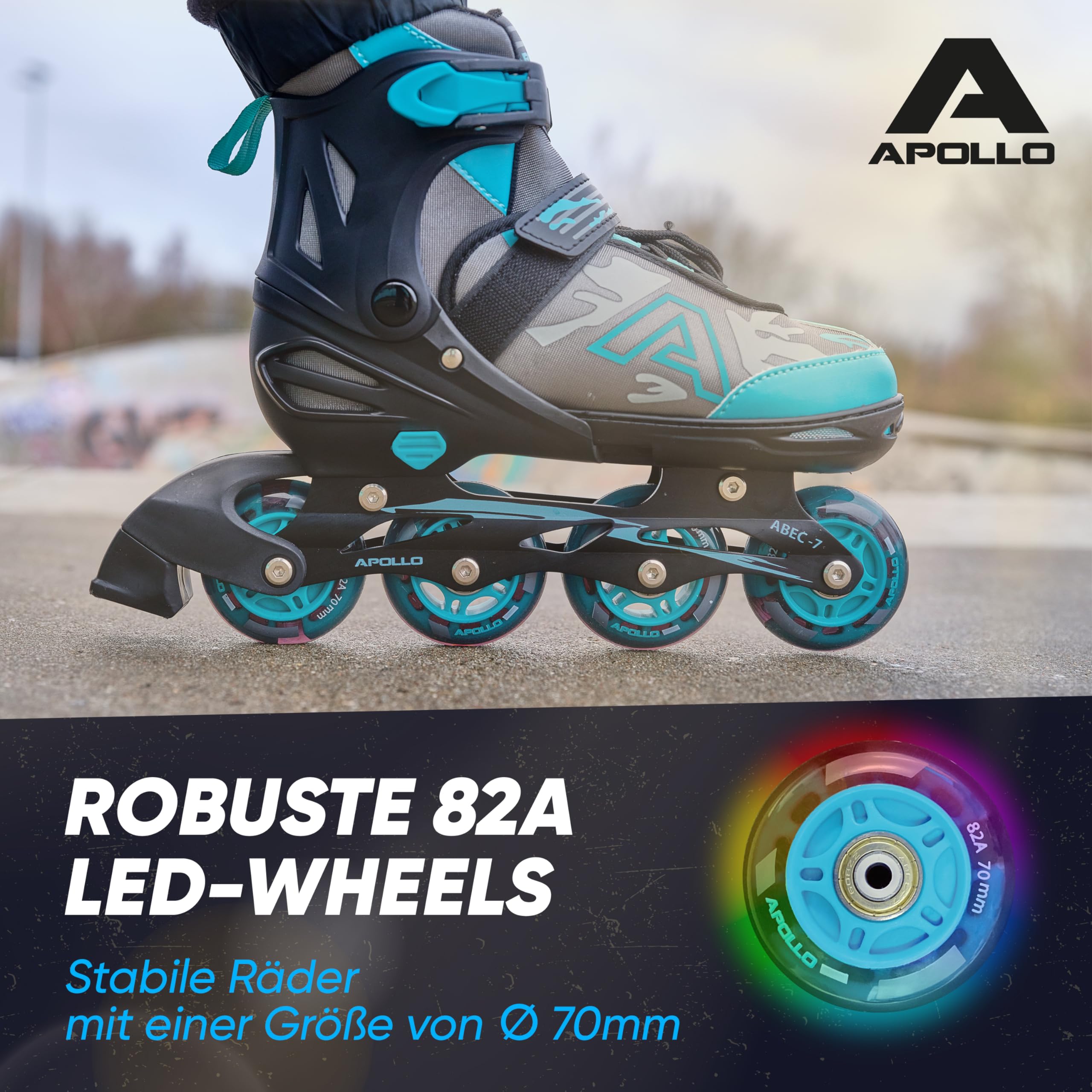 Apollo Champion, größenverstellbare Inliner für Jungs und Mädchen ab Größe 31, für Damen und Herren bis Größe 42, hochwertige Inline Skates für Kinder und Erwachsene mit LED Rollen