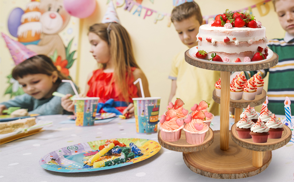 HuuppHip 4 Tier Wooden Cupcake Stand, Tiered Round Wooden Dessert Display Stand, Dessert Cup Cake Stand Holder Tower, Display Cake Donut For Birthday