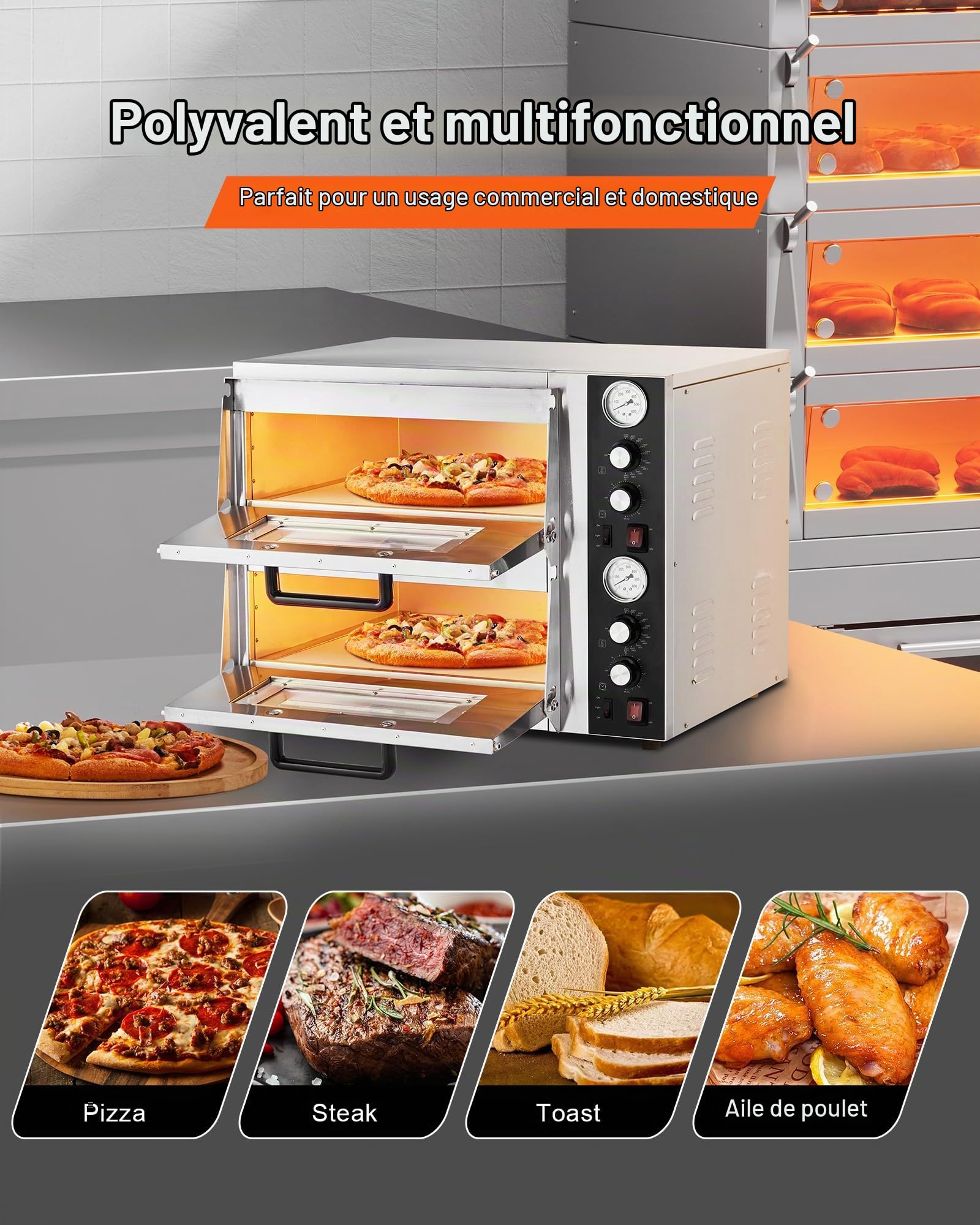 VEVOR 18 Inch Electric Pizza Oven Countertop Pizza Maker Indoor Pizza Machine 2 Levels with Independent Upper and Lower Temperature Control, Max Temperature 450℃ for Kitchen