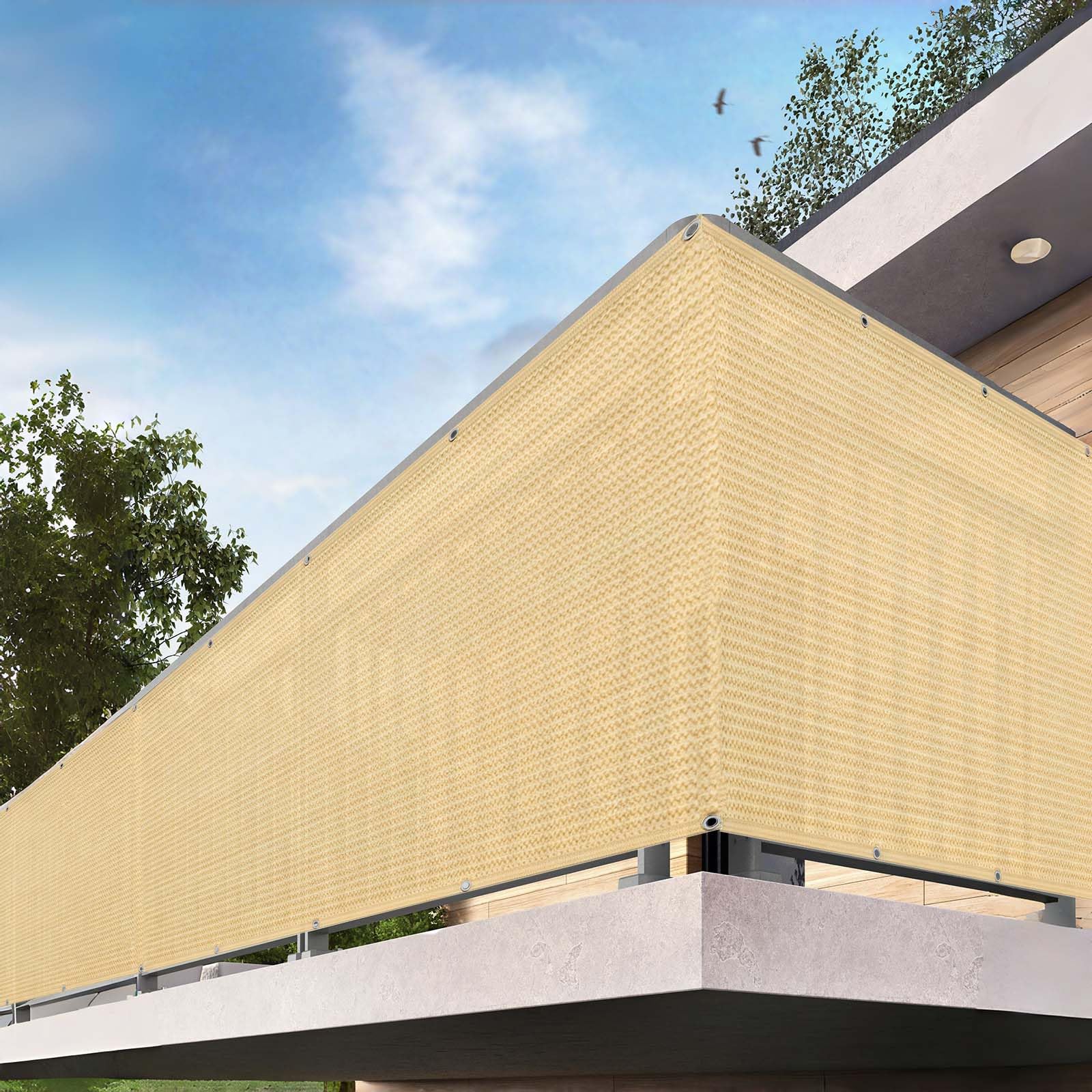 Brise vue pour balcon 82x540 cm en HDPE jaune sable avec oeillets