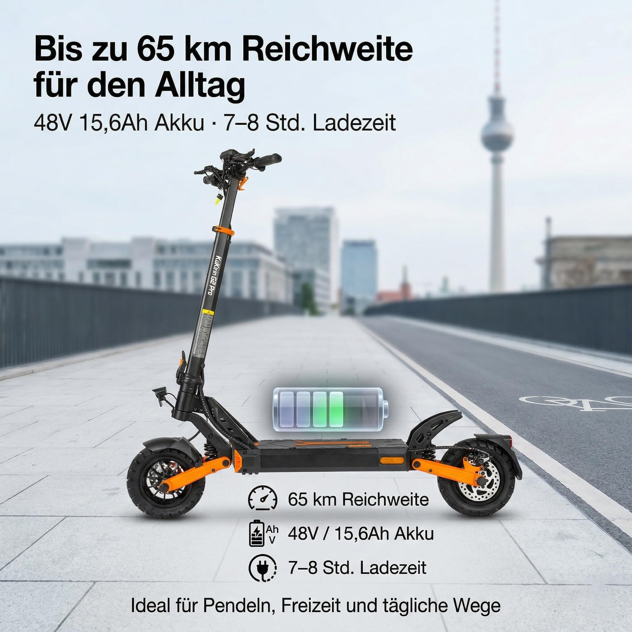 KuKirin G2 Pro Elektroscooter klappbar 9 Zoll bis 65 km Reichweite wasserdicht IP54 Federung für Pendler ABE Straßenzulassung 20 km/h faltbar