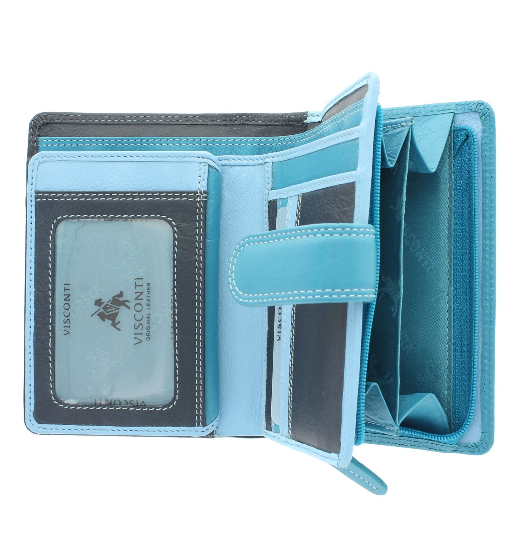 Portafoglio da Donna in Pelle Visconti Rainbow Stile RB51 RFID blocco Blu marino Multi