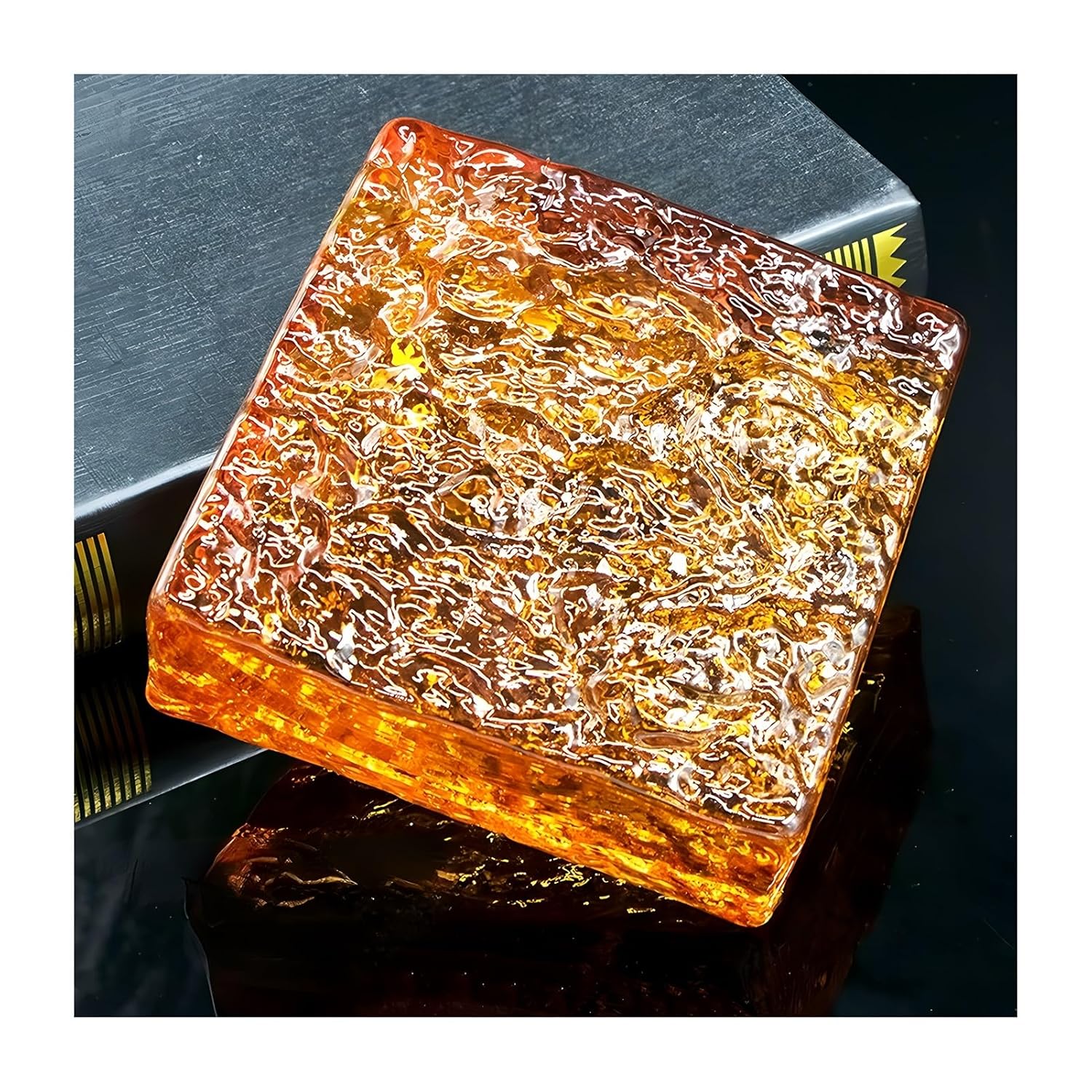 Square Sided Crystal Bricks Ice Crystal Textural Clear Colored Glass Blocks for Bar Hotels Office House Partitions(Orange)