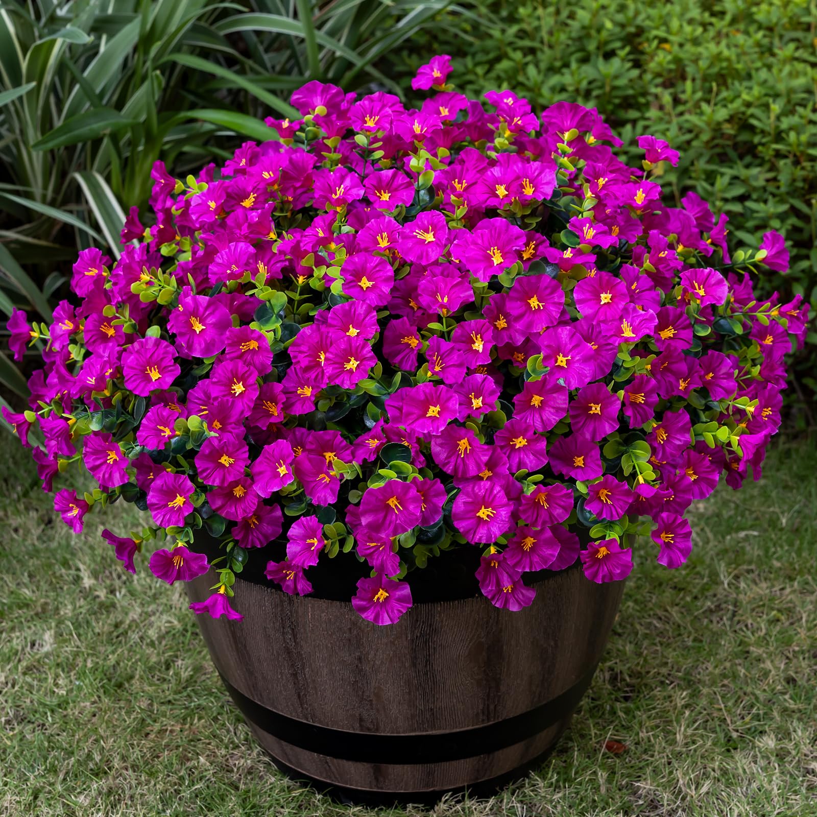 Nigirior Artificial Faux Flowers for Outdoor 16 Bundles Boxwood Fake Morning Glory for Planter,UV Resistant Fake Flowers for Home Porch Patio Outside（