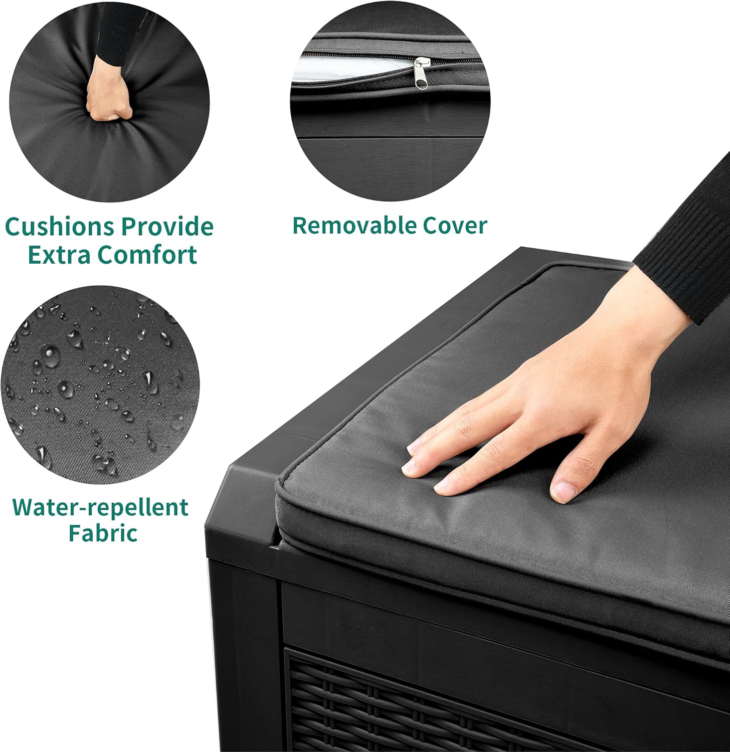 YITAHOME 100 Gallon Large Resin Deck Box Outdoor Storage with Cushion for Patio Furniture,Outdoor Cushions,Garden and Pool Supplies-Waterproof,Lockable (Black) : Patio, Lawn & Garden