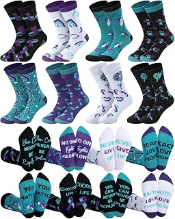 8 Pairs Suicide Prevention Awareness Socks for Women Men Novelty Teal Ribbon Pattern Crew Good Cause Socks National Suicide Prevention Month Accessories Gifts