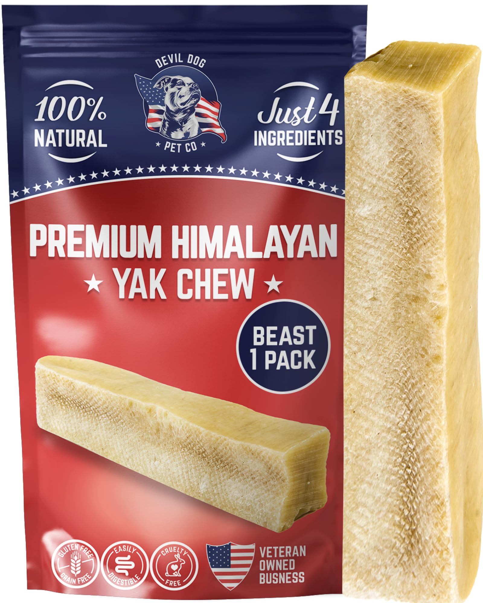 Devil Dog Pet CoHimalayan Yak Cheese Dog Chews, Beast - 1 Pack, 100% Natural & Healthy, Lactose-Free, Long-Lasting Dog Treats, Premium Yak Milk Chew Bones for Dogs