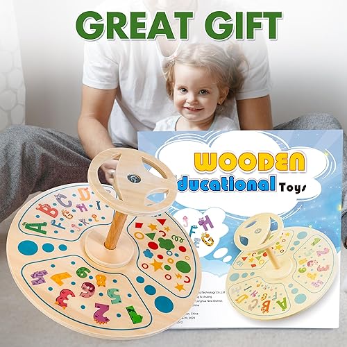 Miniatura 7 de Juguetes de madera Sit 'n Spin para niños y todas las edades, juguetes clásicos de actividades giratorias, tamaño más grande, asiento giratorio de