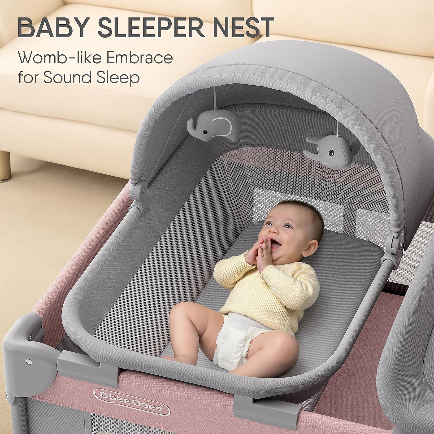 4-in-1 Baby Bassinet with Playard, Sleeper Nest, Changing Table, Mosquito Net & Canopy, Storage and Toys for Newborn to Toddler - Image 3