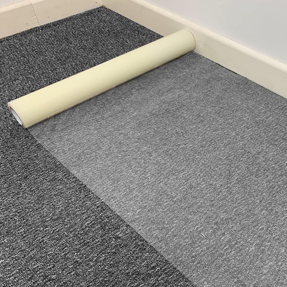 Besto Plastic Carpet Protector Roll, Waterproof Self Adhesive Clear Carpet Protection Film, Hallway Runner & Stair Carpet Protector 60 Micron (600mm X 25m)