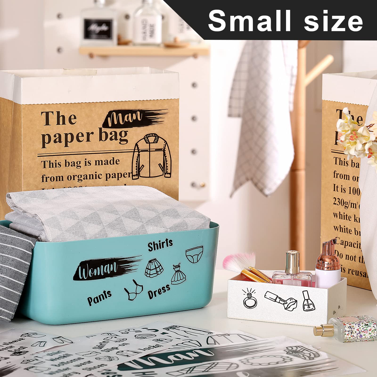 9 hojas de etiquetas para ropa de tocador, cajones extraíbles, calcomanías de diseño de ropa para armario, dormitorio, ropa, cajón, calcomanías para organizar la decoración 7
