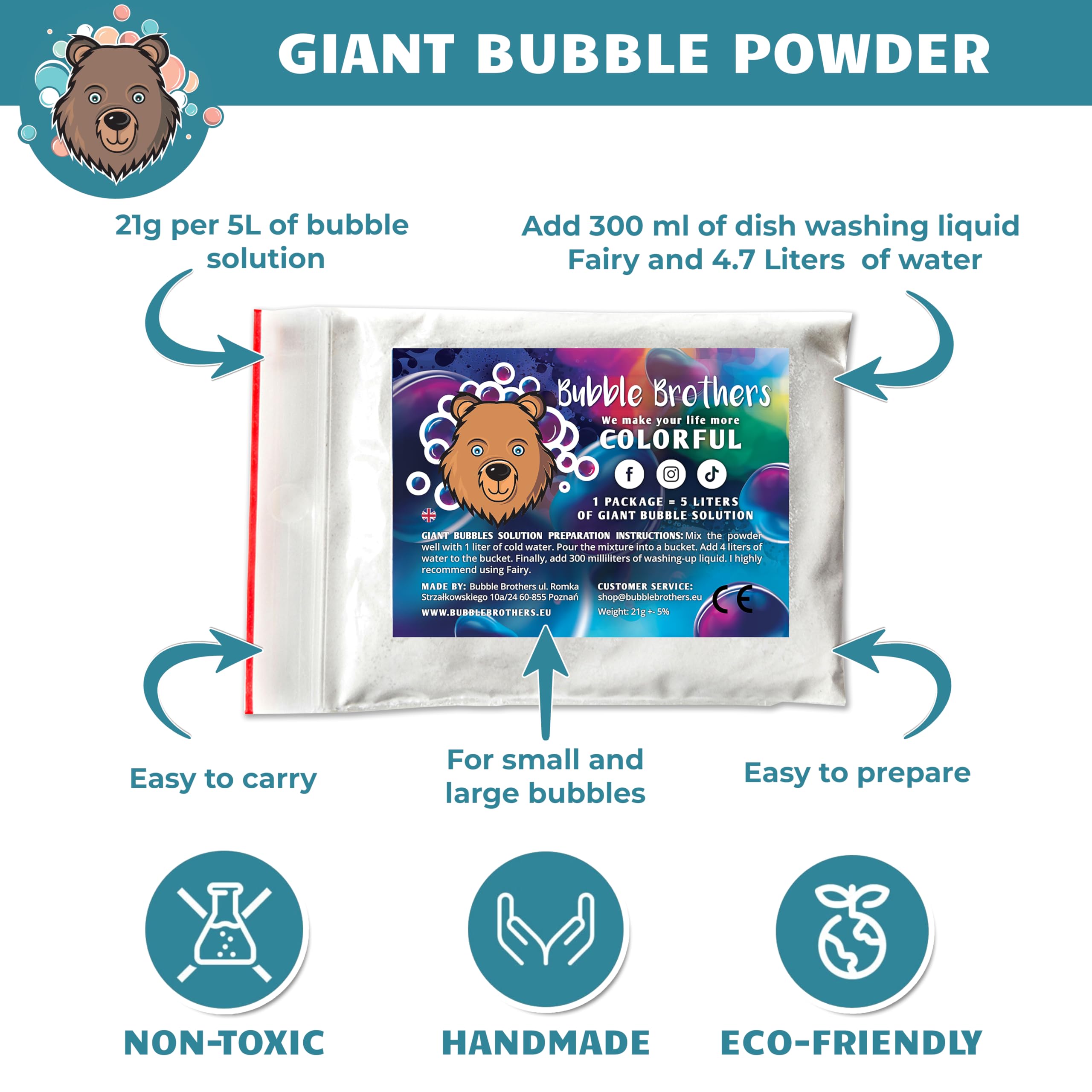 Bubble Brothers Poudre magique 2x5 litres de solution à bulles de savon géant, liquide extra fort, 10 litres de mélange à bulles, jeux de jardin, recharge pour machine à bulles