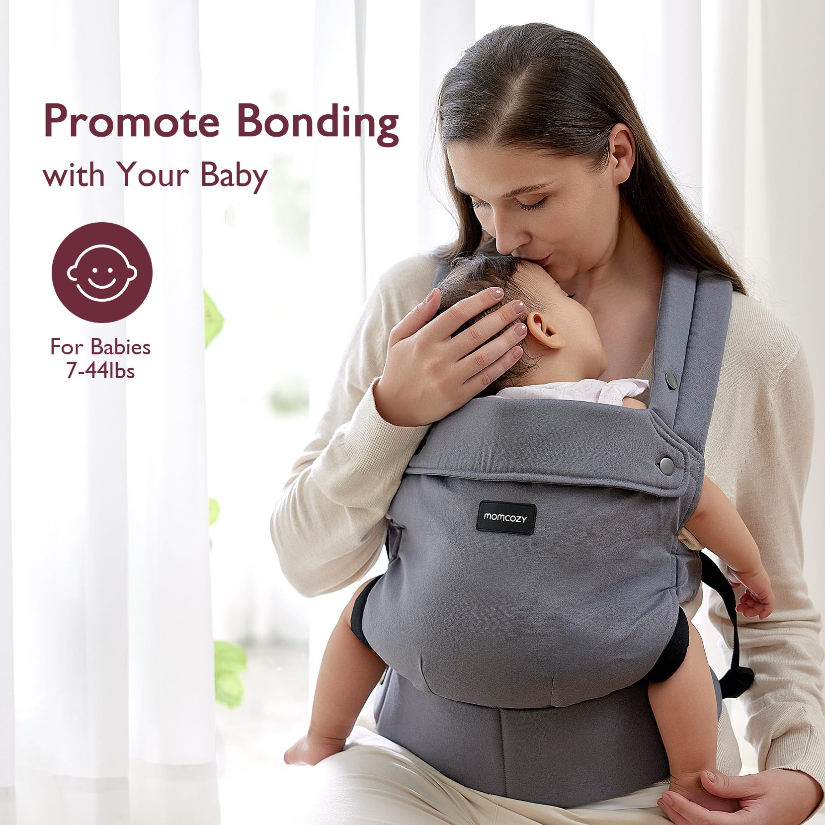 Chusta Ergonomiczna Momcozy – Wygodna, Lekka, Dla Dzieci 3–20 kg, Łatwa w Zakładaniu, Idealna do Aktywnego Rodzicielstwa, Szary