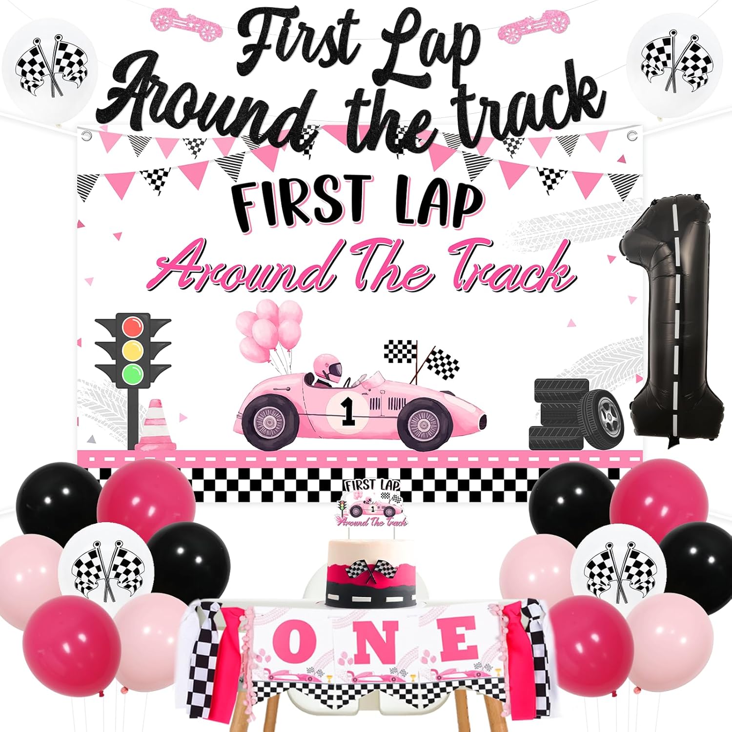 Amazon.com: Race Car 1st Birthday Party Decorations Girls First Lap ...