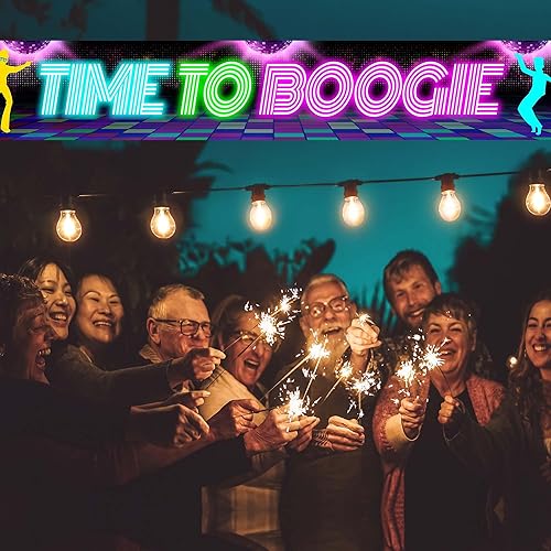 Miniatura 3 de Cartel de fondo de fiesta de discoteca Time to Boogie de los años 70 y 80 con temática retro de noche bailando, decoración de pared para fanáticos