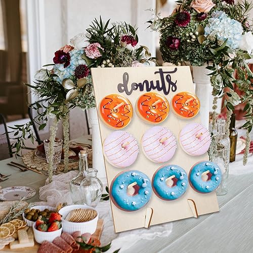 Miniatura 6 de Tablero de exhibición de rosquillas para pared, soporte de madera para decorar fiestas, bodas, fiestas de cumpleaños