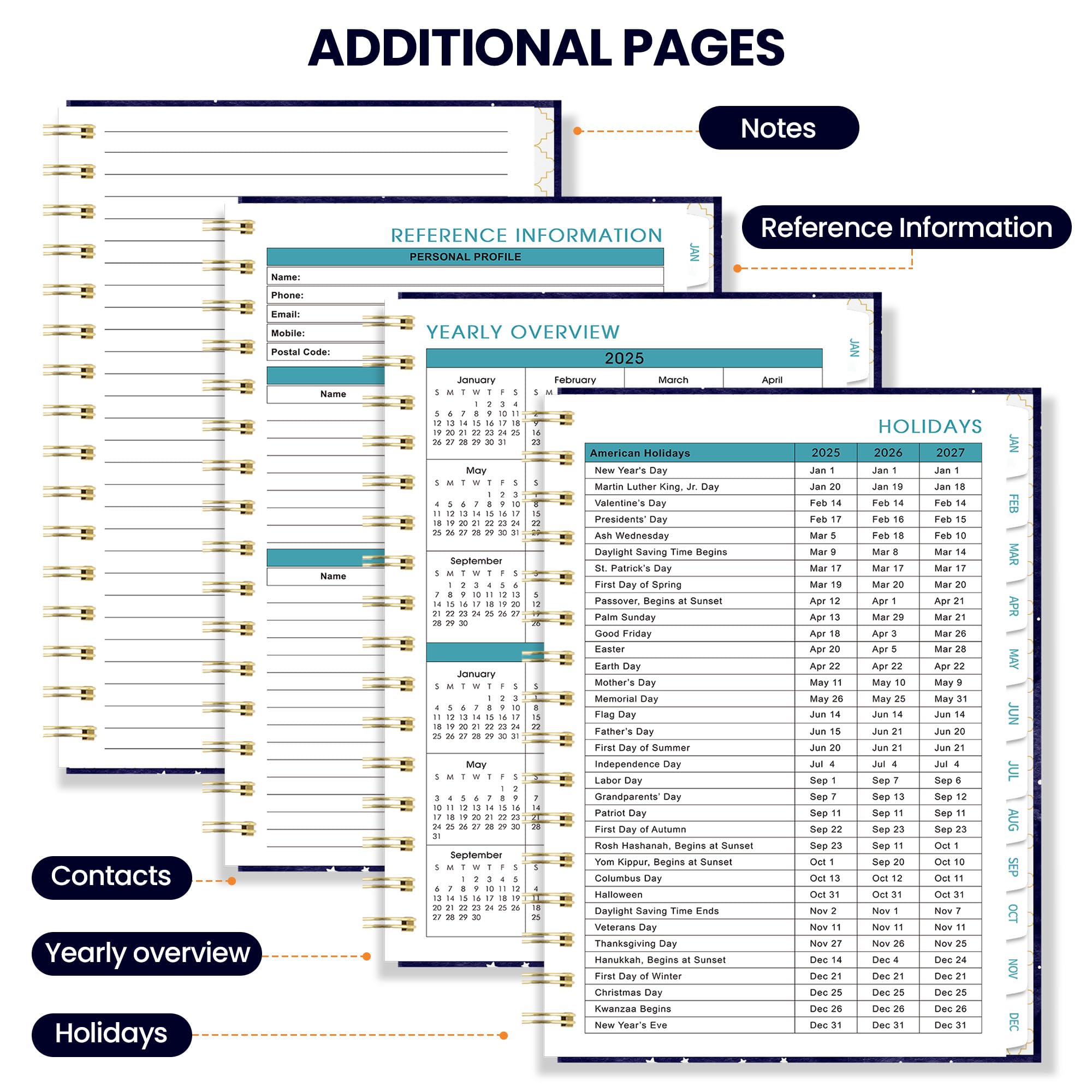 2025 Weekly & Monthly Planner - Hardcover Spiral Bound With Monthly Tabs, Inner Pocket & Elastic Closure