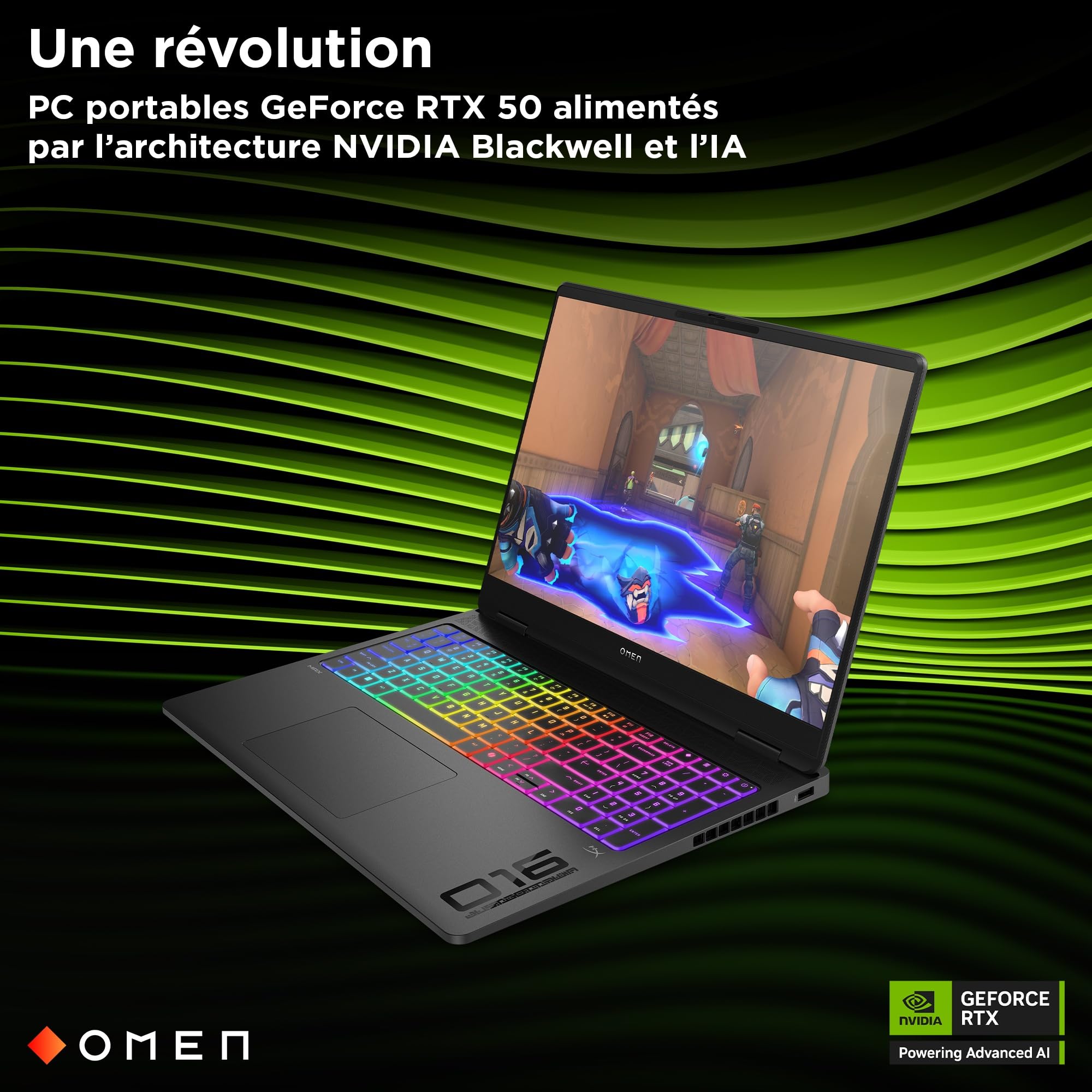 HP HyperX Omen 16-ah0005sf Ordinateur Portable Gaming 16" 2.5K OLED, PC Portable Gamer (Intel Core Ultra 9-275HX, RAM 32 Go, SSD 1024 Go, RTX 5080 16GB VRAM, Windows 11), Laptop Noir, AZERTY