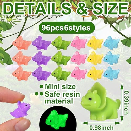Miniatura 3 de Kigley 96 piezas luminosas mini figuras de dinosaurio de resina que brillan en la oscuridad, juguetes de dinosaurios pequeños para mini jardín,