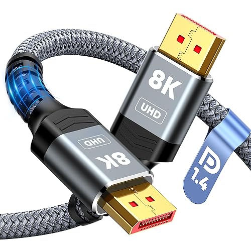 Capshi 8K 4K DisplayPort Cable 1.4, 6.6FT DP Cord (VESA Certified, 8K@60Hz, 4K@144Hz, 2K@240Hz/165Hz), 32.4Gbps High Speed Display Port Cable for Gaming Monitor, HDR/FreeSync/G-Sync, Braided, Grey - 6.6 Feet - 8K-1 Pack - Grey