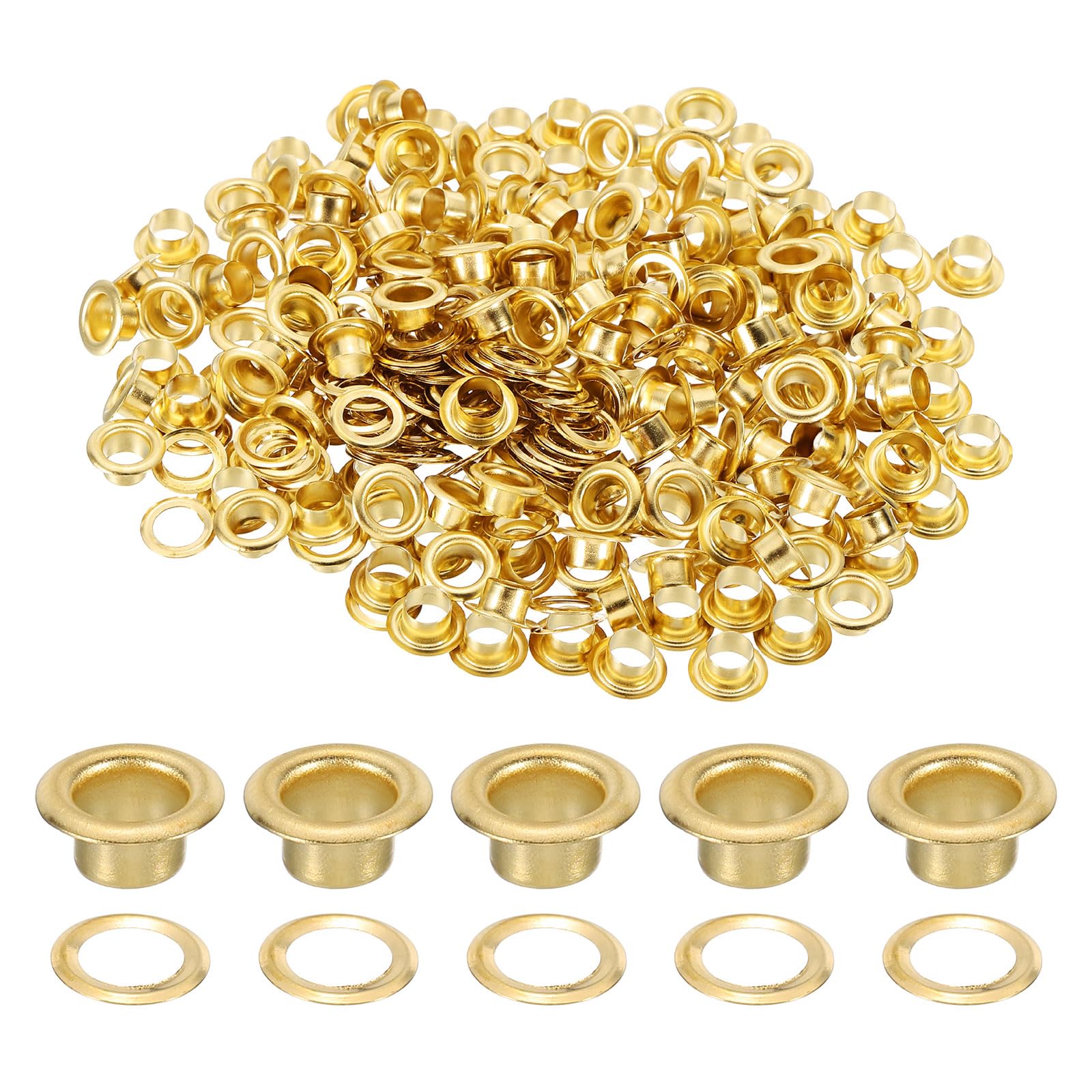 sourcing map 200 Sets Grommets Eyelets, 4.5mm Brass Self Backing Eyelets Metal Eyelet with Washers for Belts, Shoes, Clothes, Bead Cores, DIY Project, Gold Tone