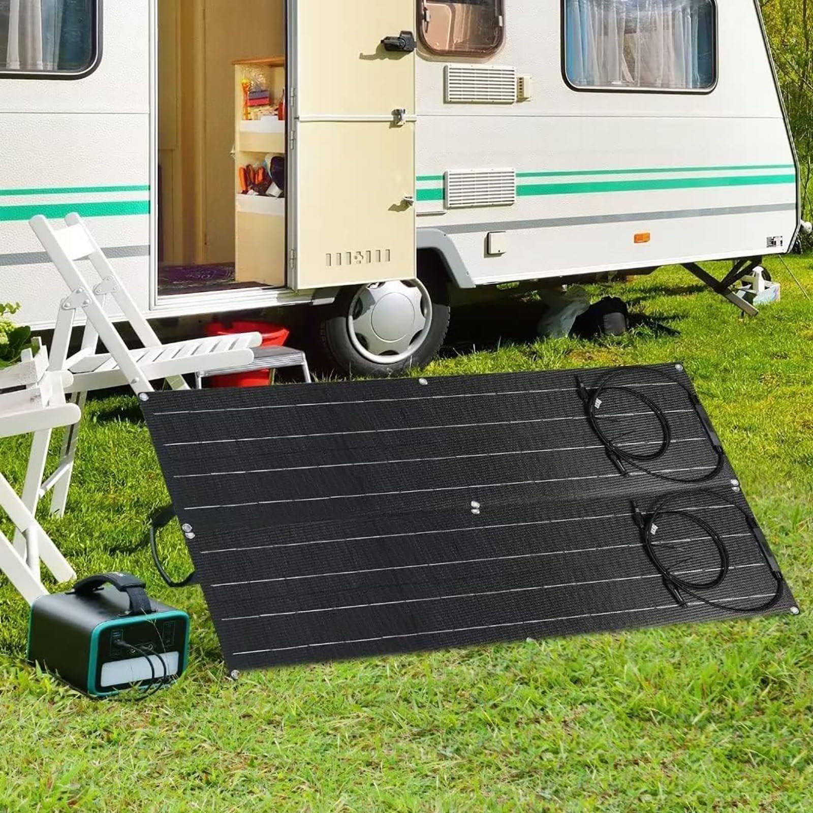 Panneau Solaire Semi Flexible, Kit de Démarrage de Panneau Solaire 2x200 W pour Camping-Car, Abri de Jardin, Remorque, Cabines, Pompe à Eau et Toute Autre Application Gors Réseau,Black