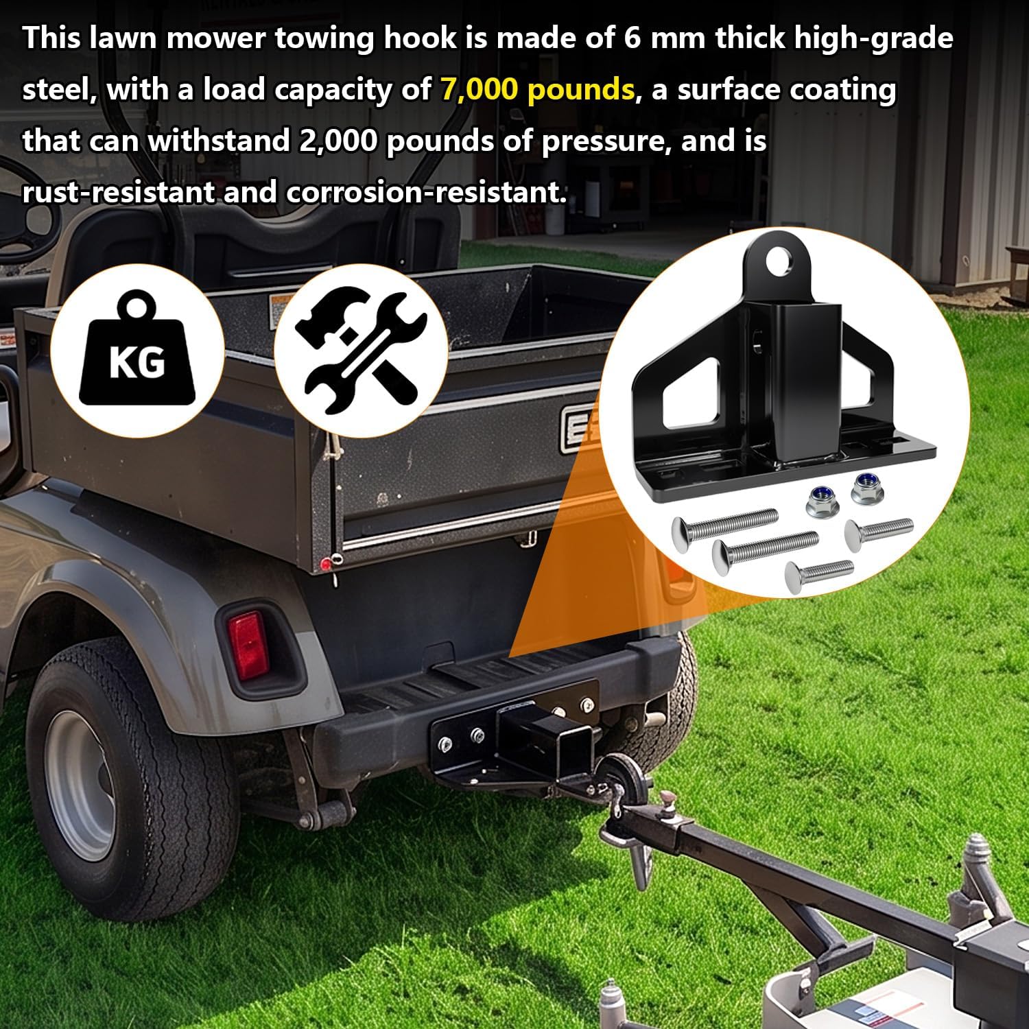 1-1/4 with 1.25 "Receiver Bolt Connection, 6mm Thick Heavy-Duty Steel Trailer Receiver Hook, is an Ideal Choice for Lawn Mower Tractors and Golf carts, Such as Chain Groove and Tow Ball Installation