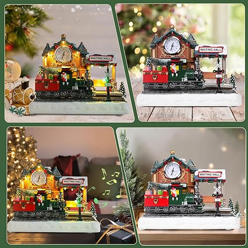 Miniatura 4 de WONDER GARDEN Casas de pueblo de Navidad, casas de Navidad, estación de tren musical iluminada, edificios coleccionables con tren en movimiento para