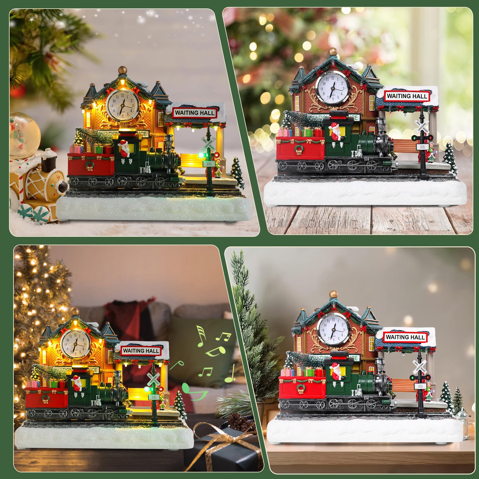 WONDER GARDEN Weihnachtshäuser, Weihnachtsdorfhaus, Dorf, beleuchtete Musik-Bahnhofs-Sammelgebäude mit beweglichem Zug, für Zuhause, Innendekoration oder Geschenk