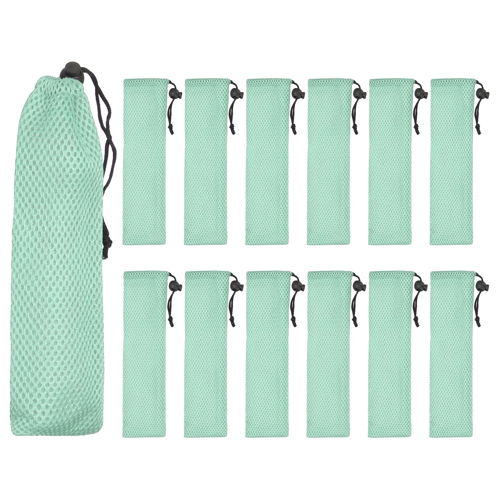 sourcing map 12 Pcs Pouch Bag Straw Carrying Cases, Portable Cutlery Sleeve Chopstick Case Utensil Bag for Home Travel Outdoor Storage Fork Spoon Chopsticks, S & Light Green