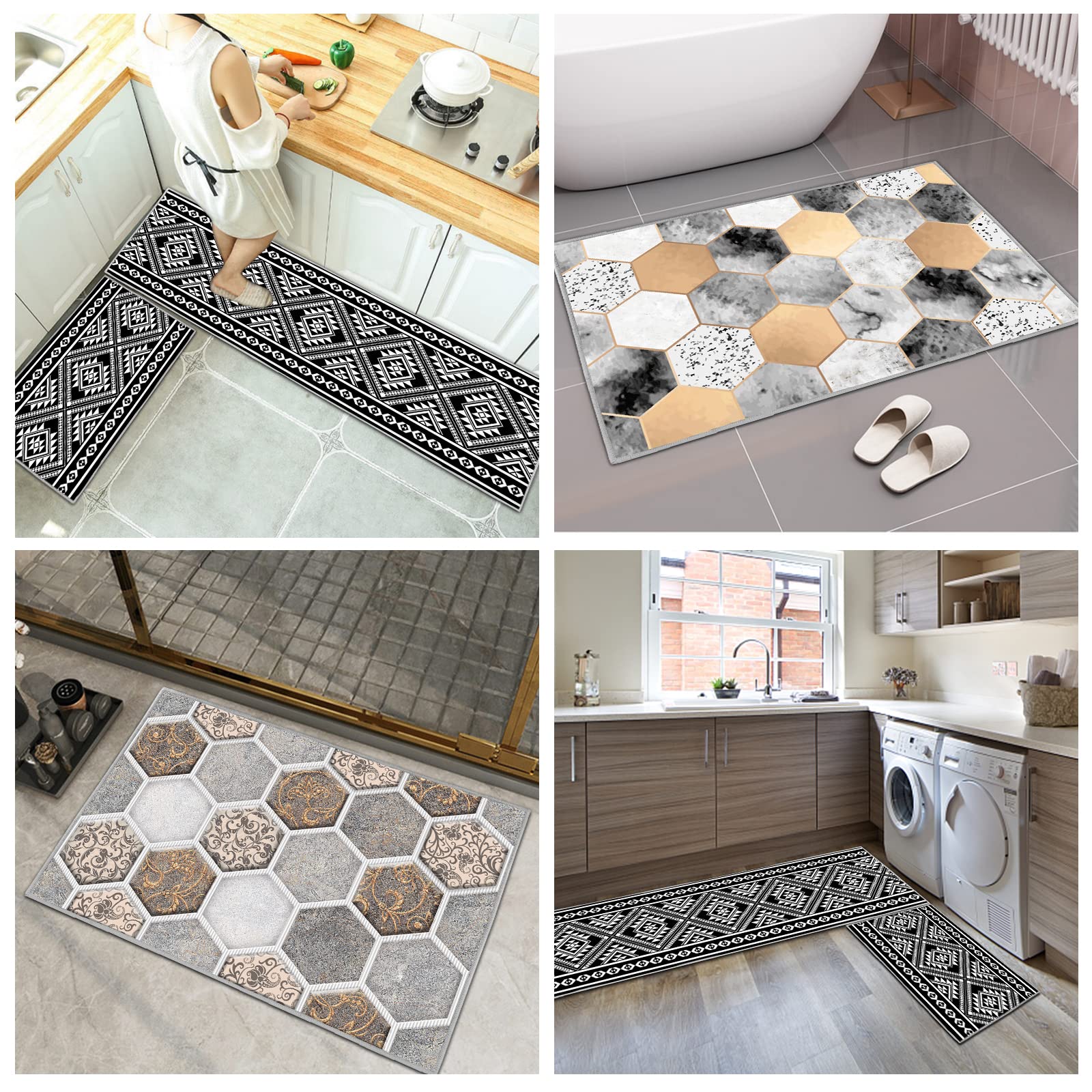 LY4U Keukenmatsets antislip wasbaar, 43 x 75 43 x 150 cm, 2 stuks waterabsorberende keukentapijtsets, vloermat voor woondecoratie