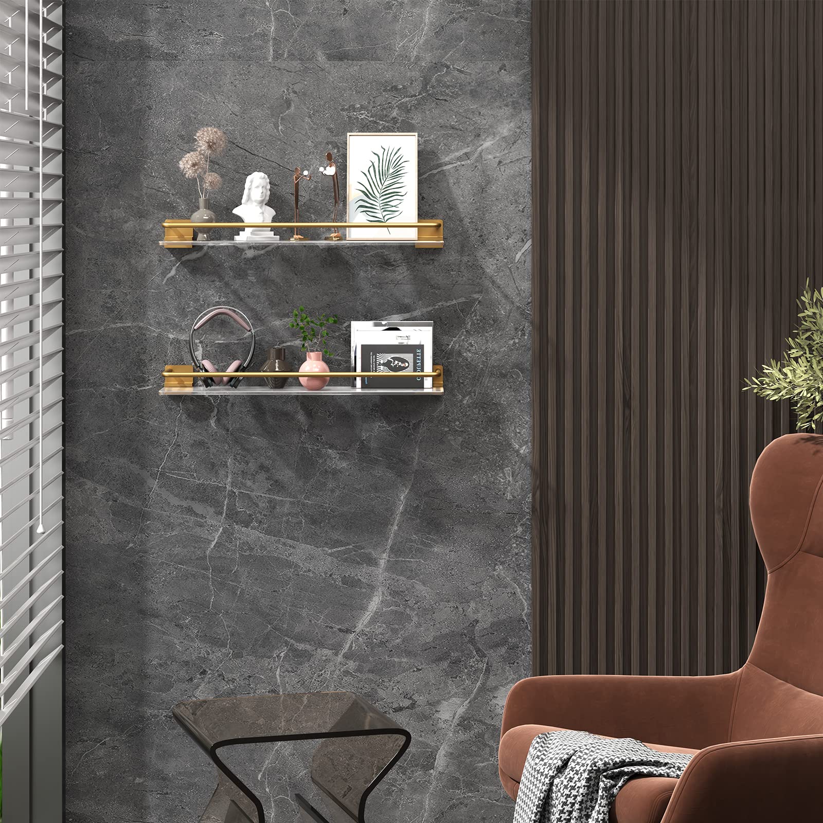 XINEHE Acrylic Floating Shelves Wall Mounted Hanging Shelves with