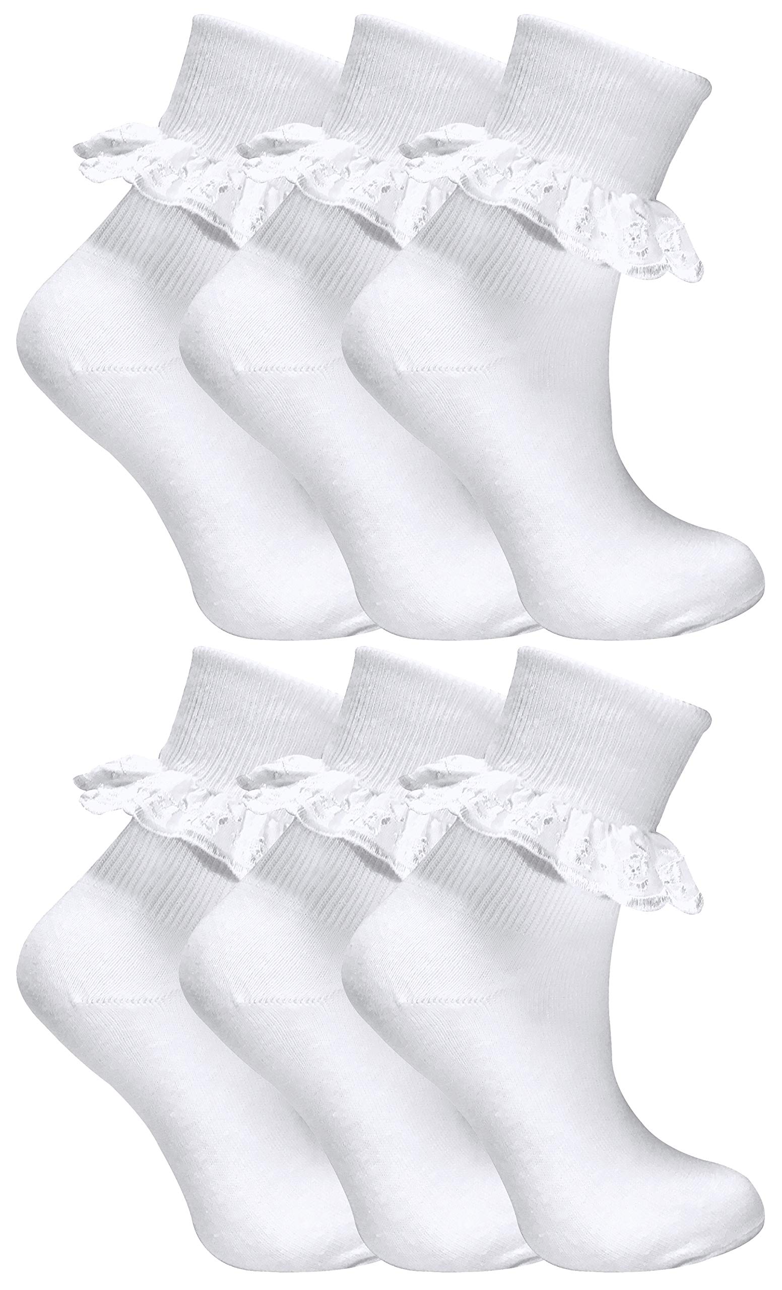 Jolie Women's White 6 Pairs Of Baby Girls Lace Trim Cotton Rich Socks (0-6 Months (0-0))