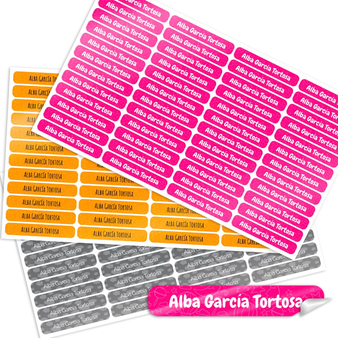 ETIQUETAS ADHESIVAS PEQUEÑA CON LAMINADO PROTECTOR PERSONALIZADAS PARA MARCAR TODO TIPO DE OBJETOS LIBROS, FIAMBRERAS, TUPPER, BOTELLAS,LAPICES COLEGIO Y GUARDERÍA TAMAÑO 5 X 0,7 CM (48)