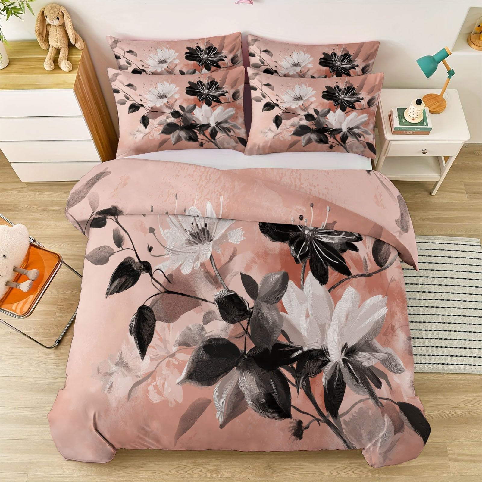 Biancheria da letto per bambini, stile vintage, romantico, in microfibra morbida e traspirante, con chiusura lampo, 200 x 200 cm e 2 federe da 80 x 80 cm