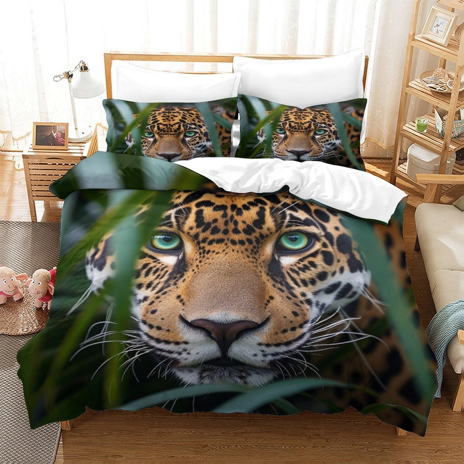 P1s9u7w5y Jaguar-10 3D Printed Wild Leopard 3Pcs Microfiber Duvet Cover Set Jungle Animal Bedding Set King（220X240cm）