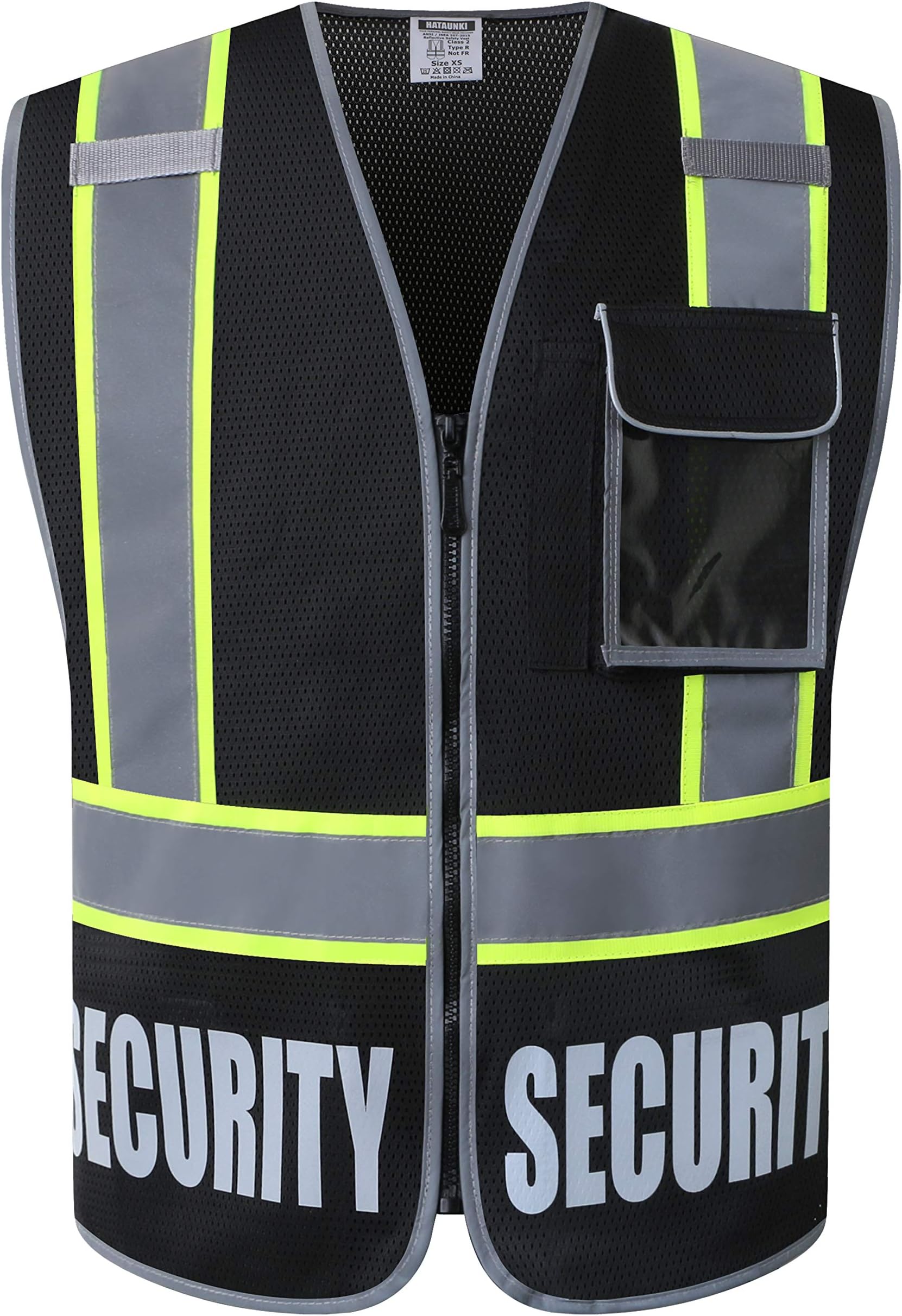 Security Vest for Men Women Reflective Safety Vest with 5 Pockets and Front Zipper Mesh High Visibility Vest Meets ANSI/ISEA 107-2015 Standards(Black-22, Medium)
