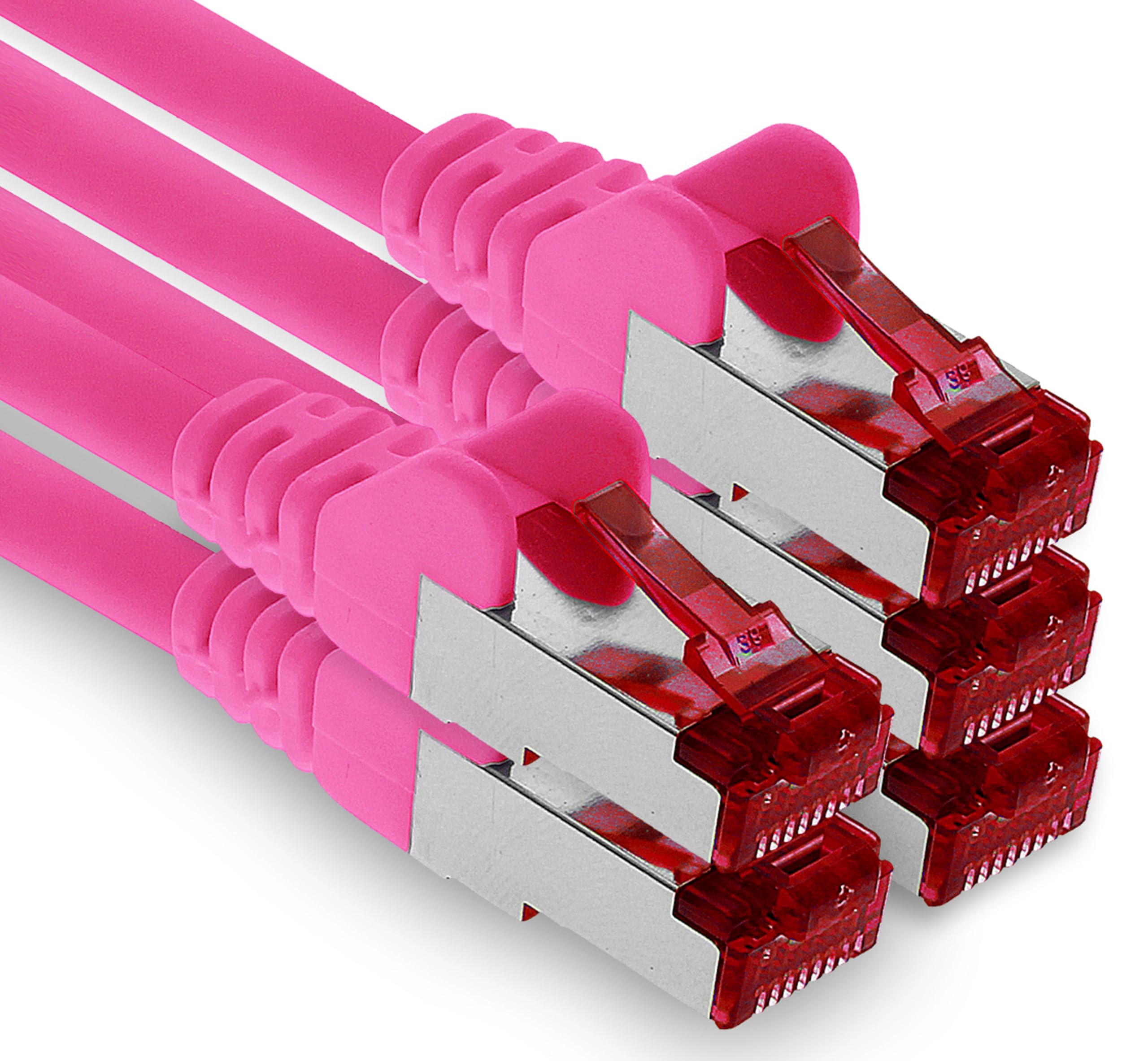 1aTTack.de - 5x 7,5m CAT6 Patchkabel S/FTP PIMF Schirmung CAT.6 RJ45 Netzwerkkabel Ethernetkabel DSL LAN Router Switch Modem Patchfeld -magenta - 5 Stück