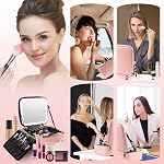 MOMIRA Travel Makeup Bag with Lighted Mirror, Adjustable Brightness in 3 Color Scenarios, Waterproof Makeup Train Case, Gift for Women - Pink