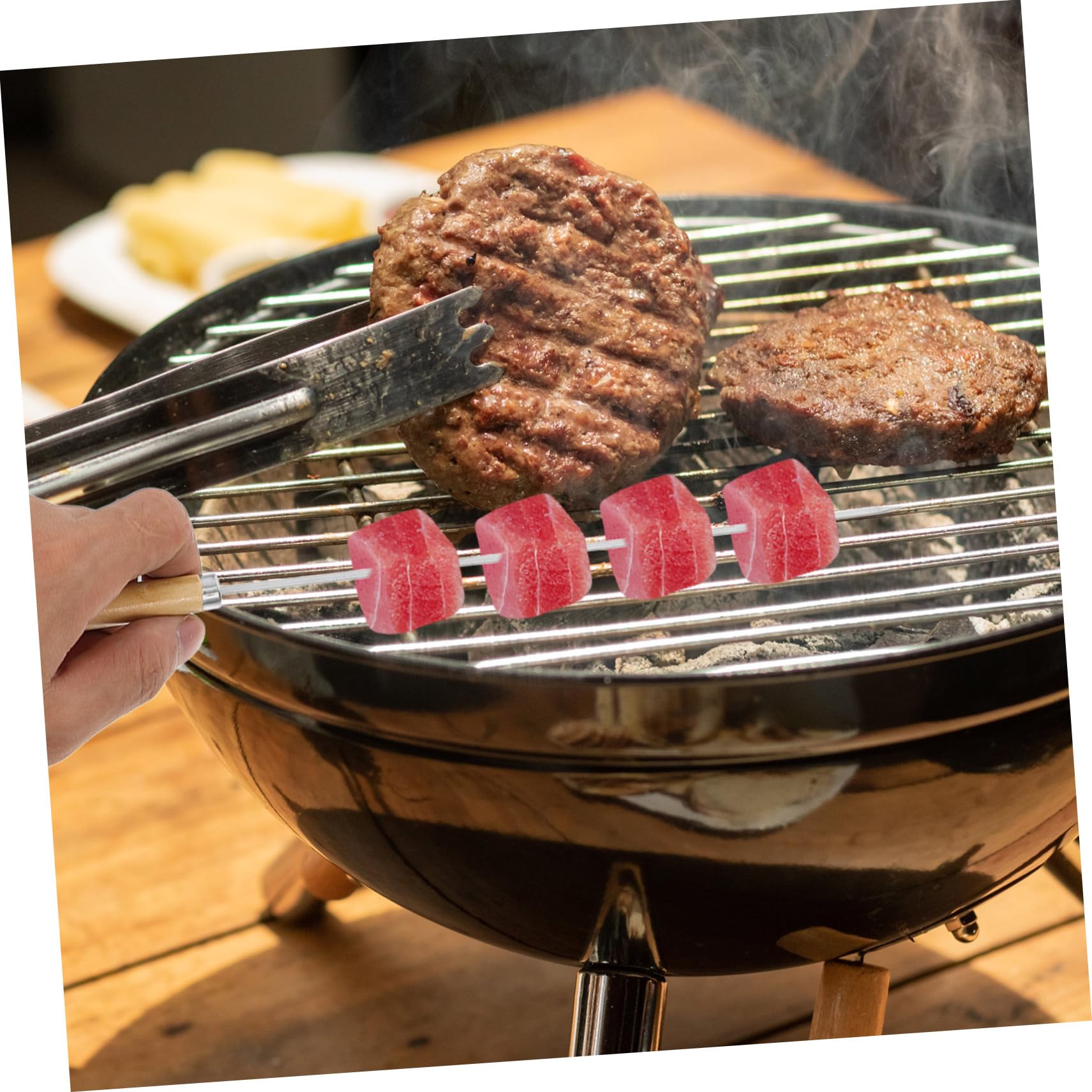 VILLCASE Spiedini per Barbecue 50 Pezzi in Acciaio Inossidabile 304 Manico in Legno, Resistenti ad Alte Temperature e Versatili per Carne e Verdure, per Grandi Grigliate
