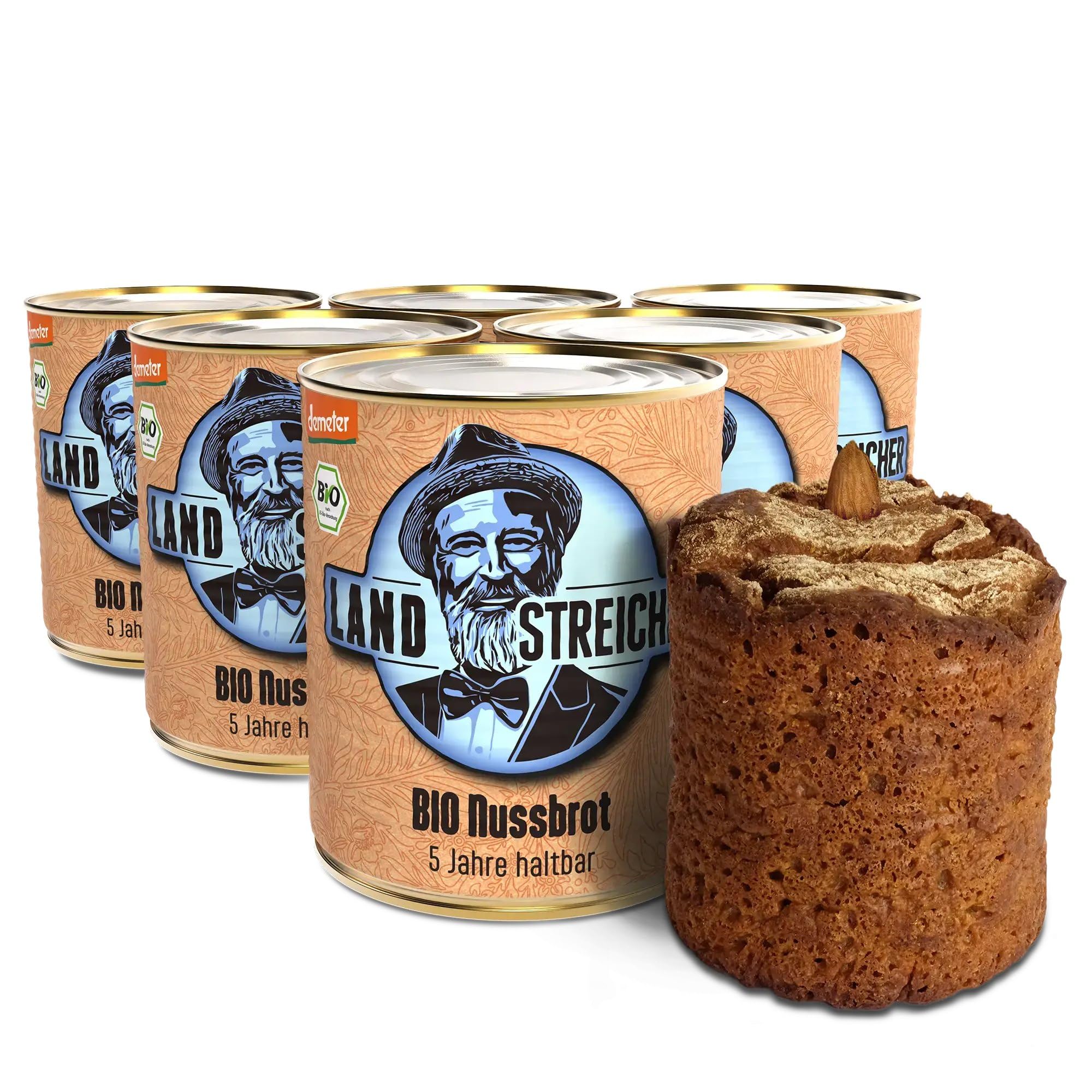 LANDSTREICHER Demeter BIO Dosenbrot, Nussbrot, 5 Jahre haltbar, 6er Pack (2.400g)