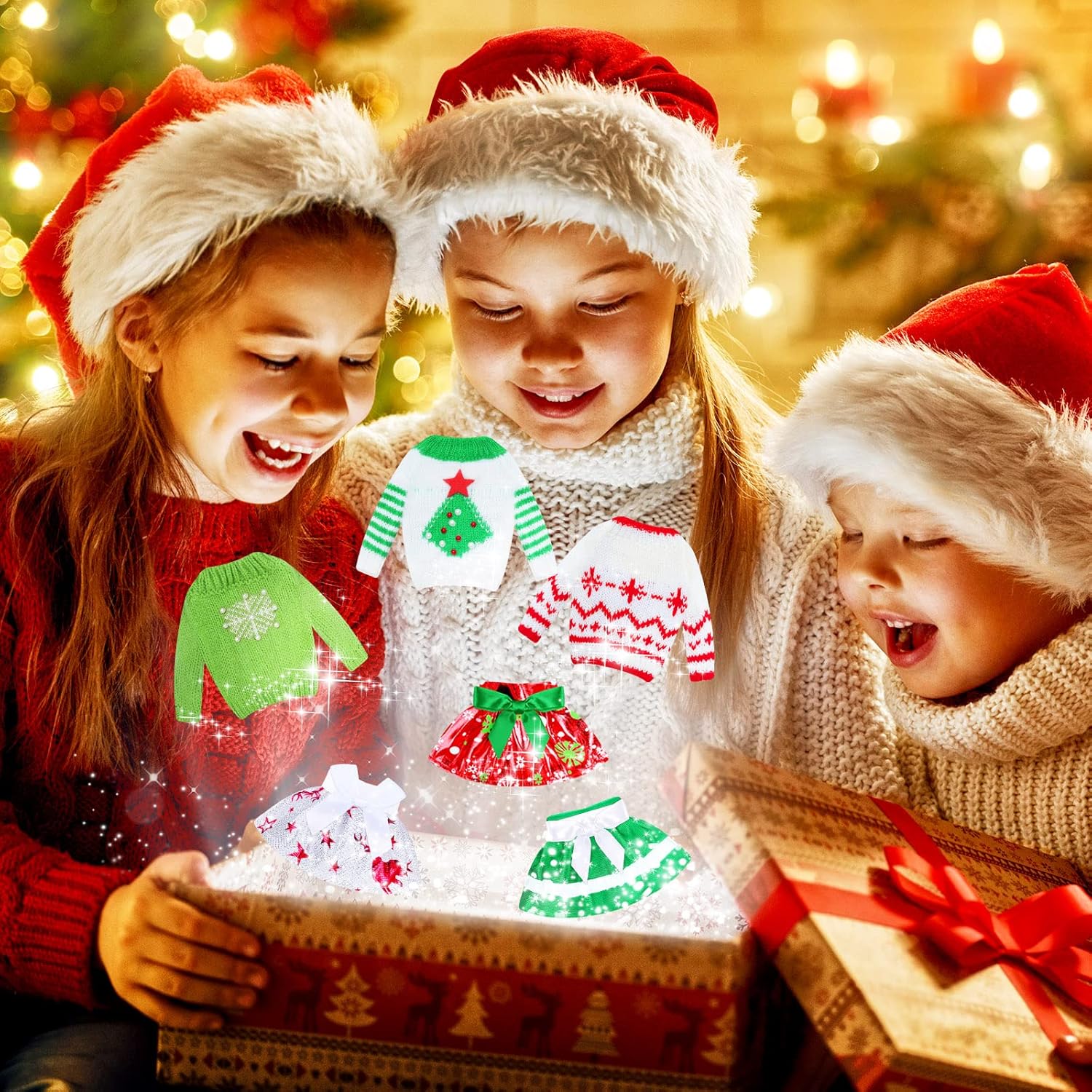 Hungdao 6 Pcs Christmas Doll Clothes Sweater Skirt Accessories Outfit Knitted Santa Clothing for Holiday Xmas, Doll is Not Included Package (Simple)