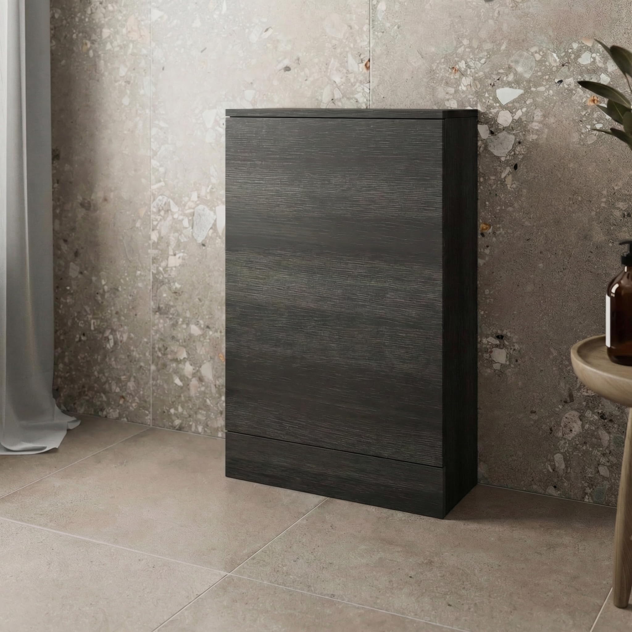 Baystone Charcoal Grey 500Mm Bathroom Back To Wall Btw Toilet Wc Cloakroom Furniture Unit Only, Slimline, Flat Pack, Freestanding,